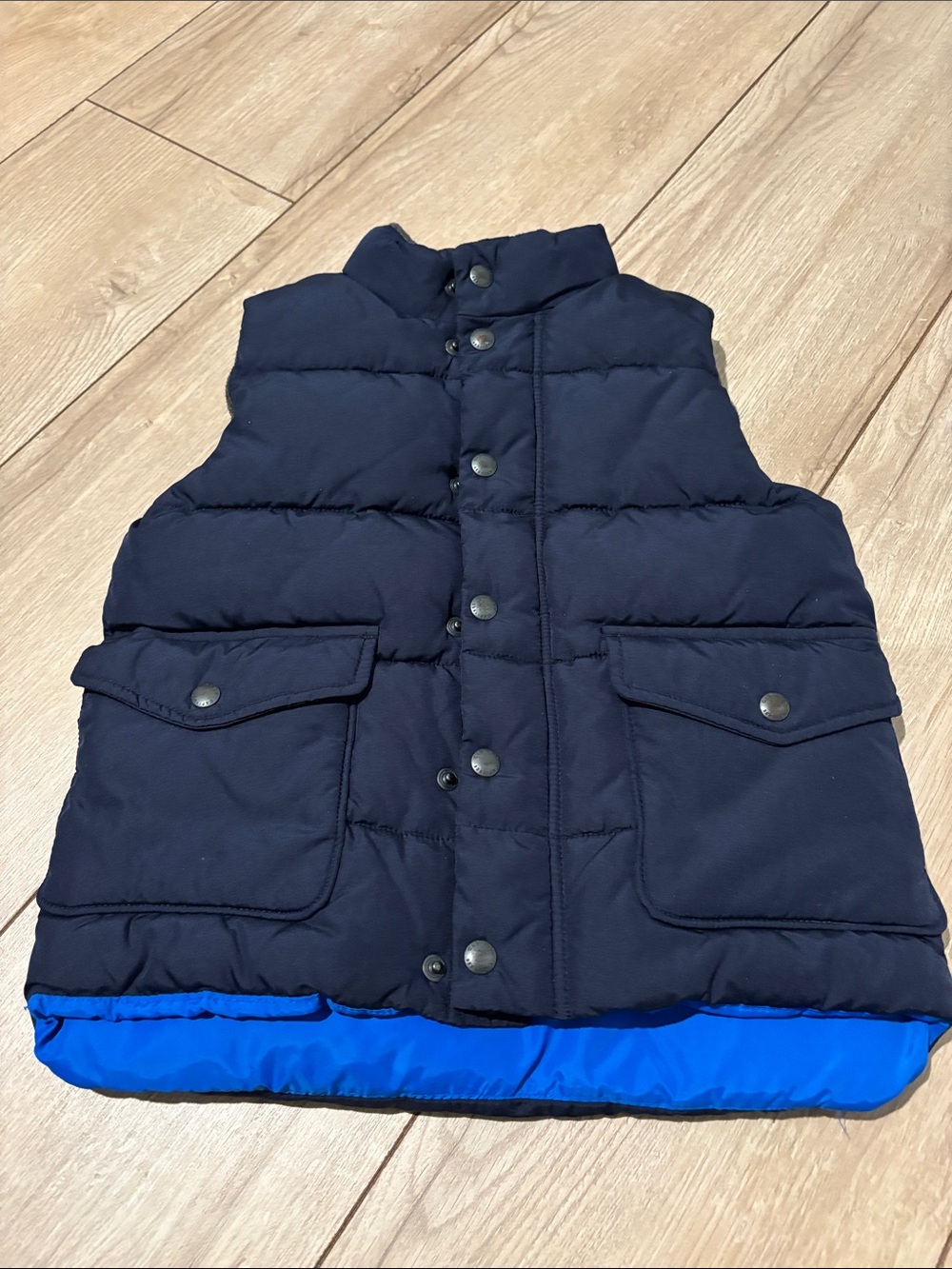 GAP Navy Puffer Vest with Bright Blue Hem